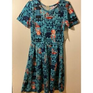 LULAROE Amelia Pleated Short Sleeve Dress Short Sleeve Size Large Blue Geometric